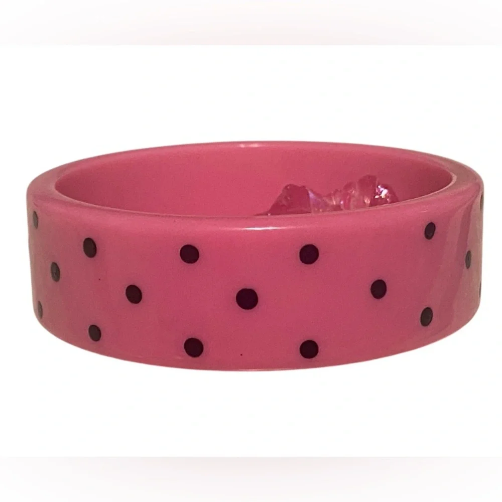 Vintage Pink & Black Polka Dot Plastic Bangle Bracelet #7056